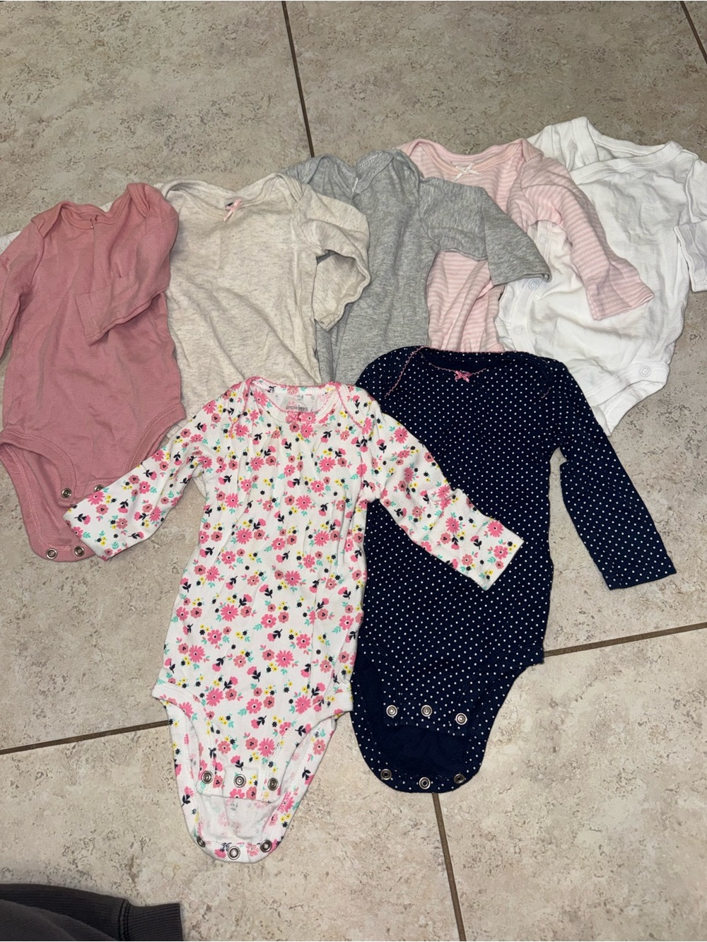 Simple Long-Sleeve Baby One-Pieces in Pink, White, Gray, Navy